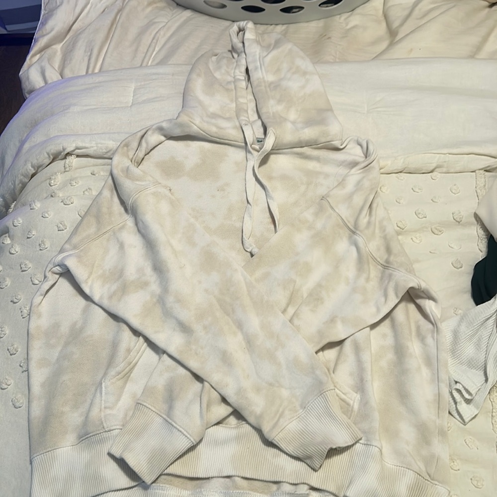 Small, gently used white hoodie! Tie dyed with cream! Oversized